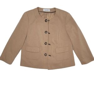 Calvin Klein blazer jacket tan toggle grommet closure size 6.